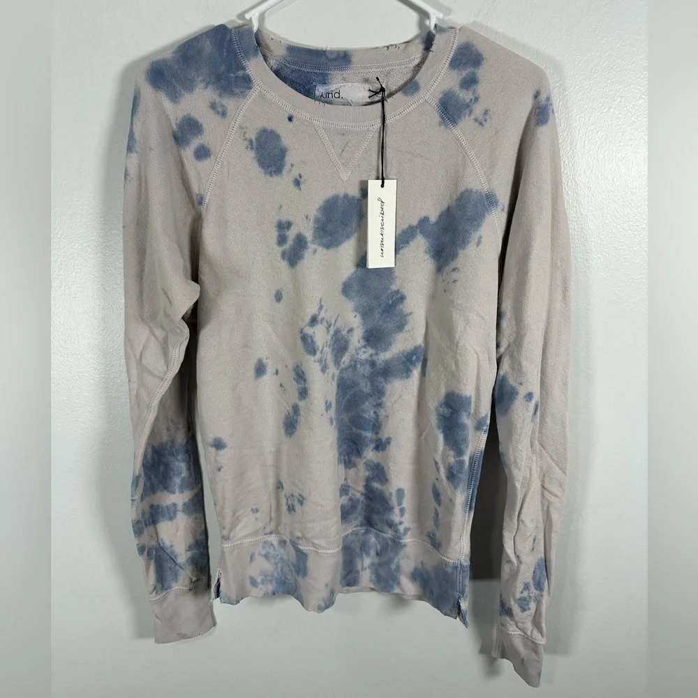 Unsubscribed Tie-Dye Sweatshirt Blue Distressed 100% cotton size XS oversized - Picture 1 of 7
